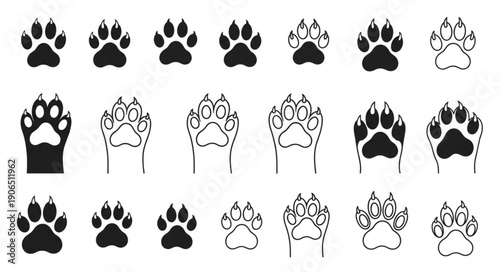 Collection of paw prints in various styles and colors.