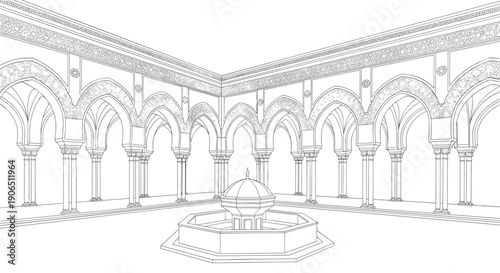 Detailed Architectural Drawing of Historical Building Interior.