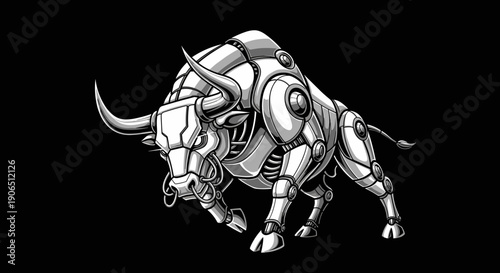 Metallic Robotic Bull Illustration Design Element.