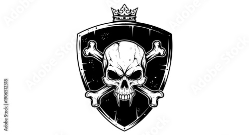Skull Crossbones Emblem with Crown Shield.