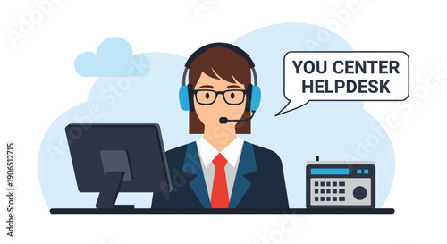 Customer Service Representative Wearing Headset.