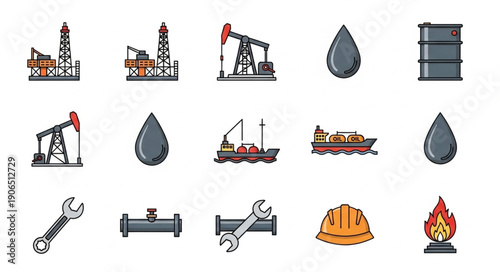 Collection of oil industry icons and symbols.