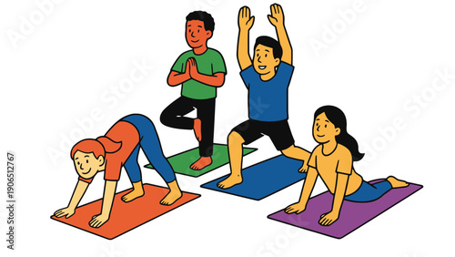A group of people practicing yoga together in a peaceful environment