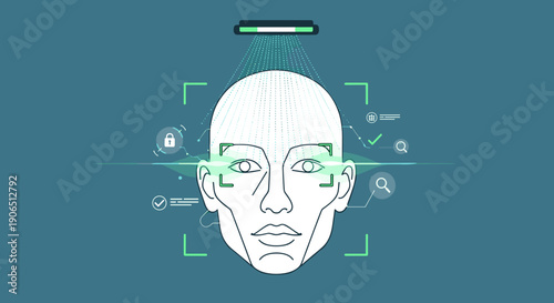 Facial Recognition Technology Illustration of Human Head.
