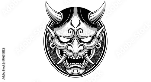 Traditional Japanese Hannya Mask Design.