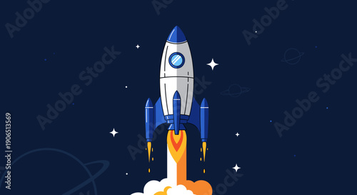 Space Rocket Launching into the Stars.