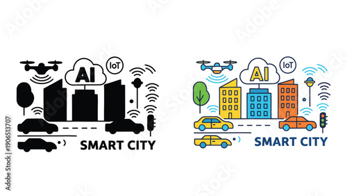 A smart city concept with AI and IoT technology integration