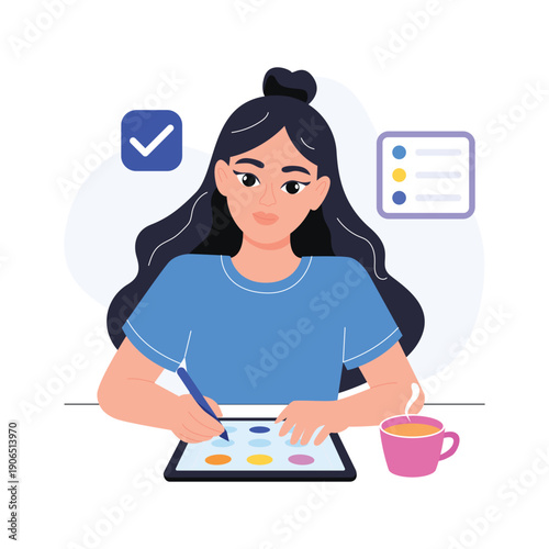 An editable flat illustration of ui ux designer creating wireframes