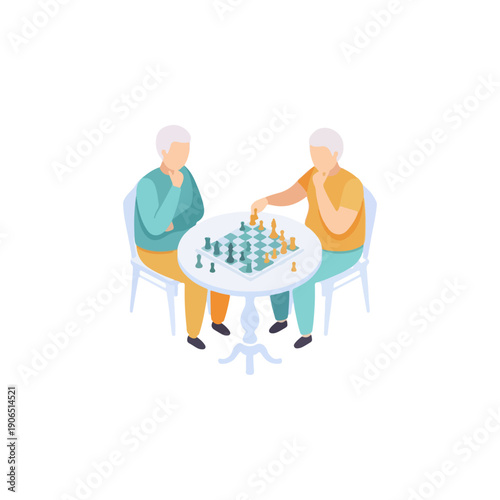 Two Senior Men Playing Chess Game Illustration