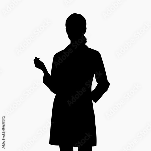 Scientific silhouette: A strong silhouette of a lab technician in a modern lab coat, representing knowledge and professionalism, perfect for scientific concepts.