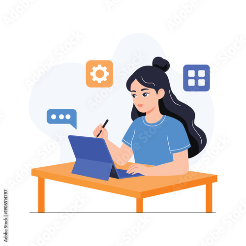 Get a glimpse of this flat illustration of freelance web developer working remotely