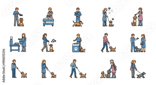 Collection of Pixel Art People Interacting with Dogs.