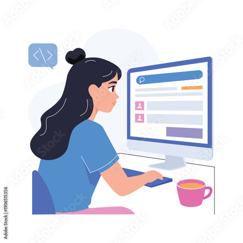 An easy to edit flat illustration of frontend developer coding interface