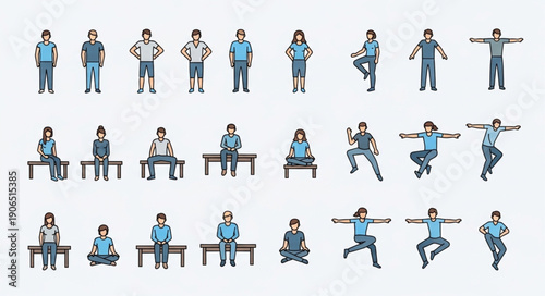 Collection of pixel art people in various poses and activities.