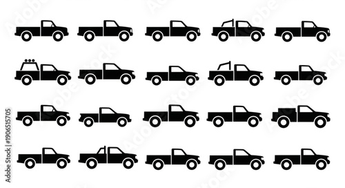 Collection of Pickup Truck Silhouettes in Various Styles.