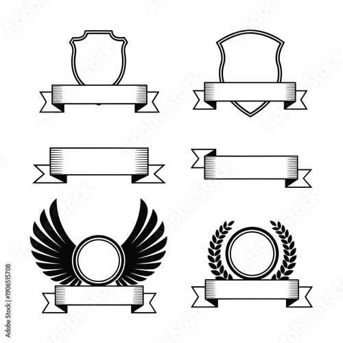 Vintage Style Badges and Awards with Banners Isolated Design Elements