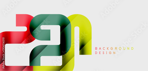 Abstract number design. Vibrant colors overlap creating modern visual effect. Clean background enhances bold typography.