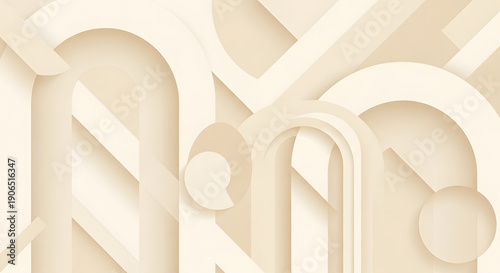 Abstract architectural design with geometric shapes and soft colors. The artwork features lines, arches, and circles creating a unique pattern