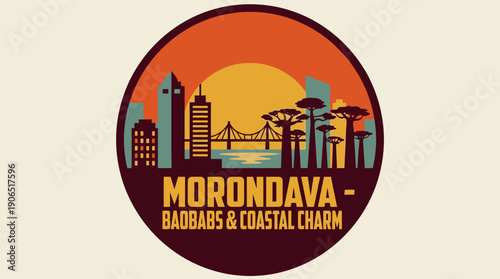 Morondava Baobabs & Coastal Charm - A Picturesque Sunset Over an Iconic Landscape with Baobab Trees and Cityscape