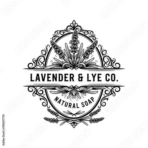 Elegant Lavender and Lye Co Natural Soap Label Design.