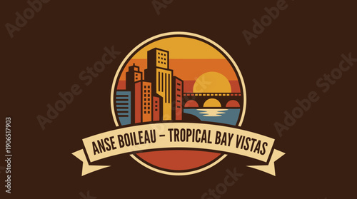 Anse Boileau Tropical Bay Vistas A Serene Coastal Cityscape at Sunset with a Bridge and Waterway