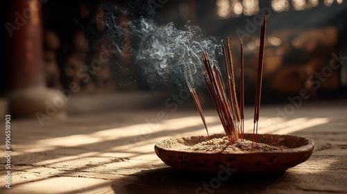 Incense sticks burning, creating smoke, promoting peace and meditation