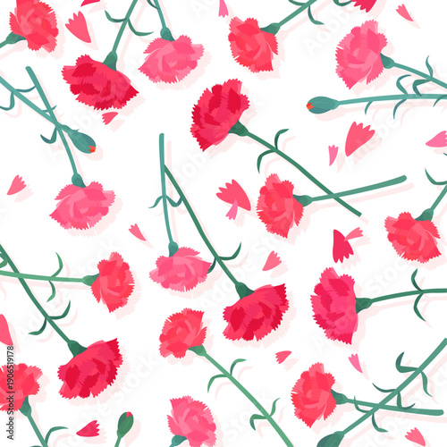 カーネーションのパターン背景_背景透過_正方形