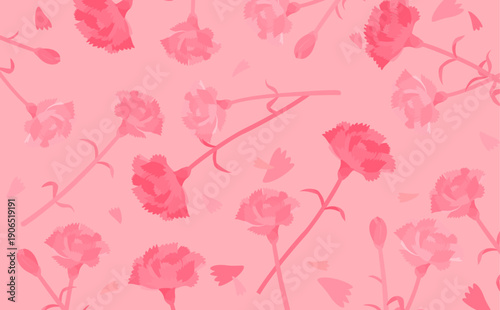 カーネーションのピンクパターン背景_横