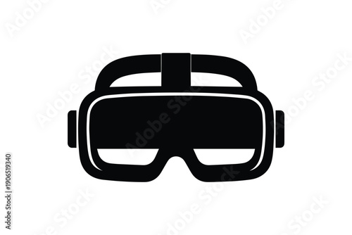 Virtual reality goggles silhouette icon of digital electronic head mounted display equipment for gaming hobby