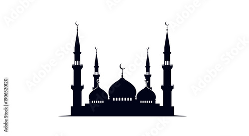 Detailed Black Islamic Mosque Cityscape Silhouette