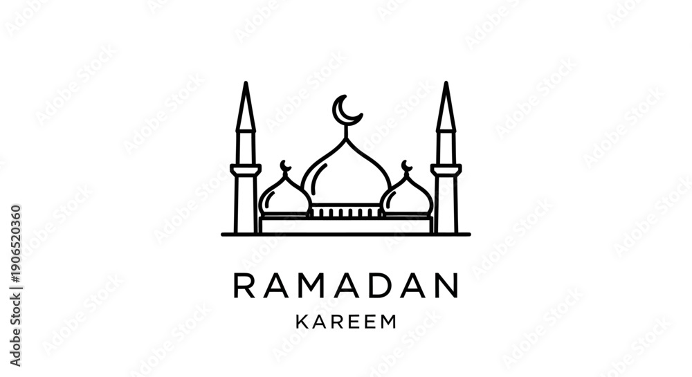 Fototapeta premium Ramadan Kareem Line Art Logo with Mosque Dome