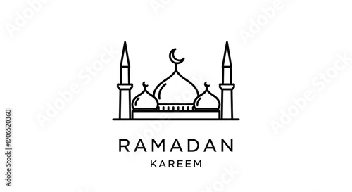 Ramadan Kareem Line Art Logo with Mosque Dome
