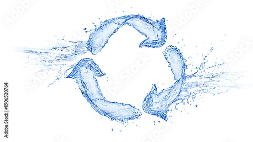 Eco friendly water splash forming a circular recycling symbol on clean white background

