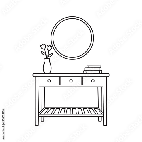 Console table narrow line art vector style coloring book 