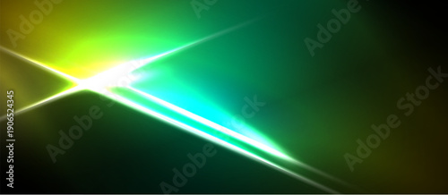 Abstract green light streaks radiate from bright center. Vivid colors blend, creating dynamic visual effect. Smooth gradients dominate composition.