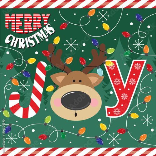 Christmas Joy with Cute Reindeer and Holiday Decorations