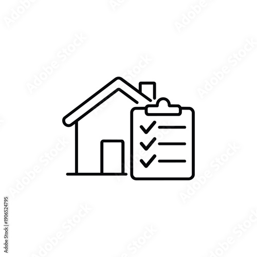 Property Management Icon Black And White Vector House With Checklist Clipboard Real Estate Inspection Concept