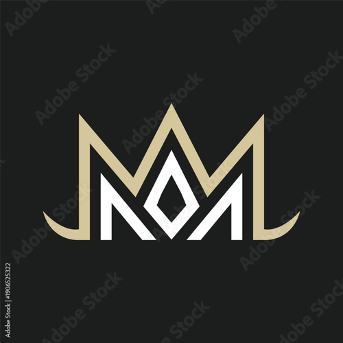 m letter royal crown line logo element design.
