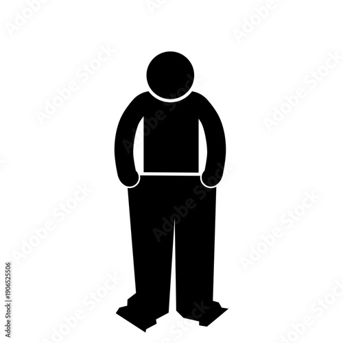 Stick figure wearing oversized pants clothing size concept.