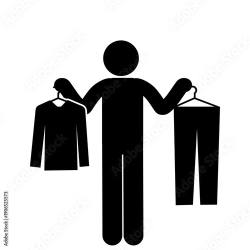 Stick figure choosing clothes in wardrobe selection activity.