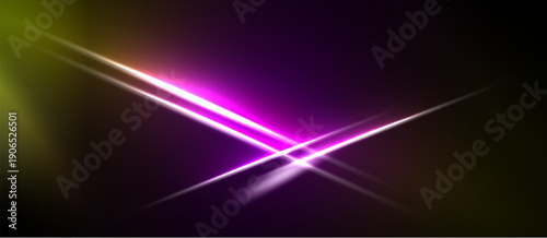 Abstract light streaks intersect dark background. Vivid purple, yellow hues create dynamic visual effect. Minimalist design.