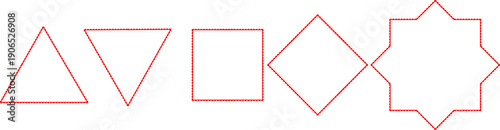 Green geometric shapes progression: triangle, inverted triangle, square, diamond, and an eight-pointed star, arranged sequentially on a white background. Suitable for design, patterns, and abstract co