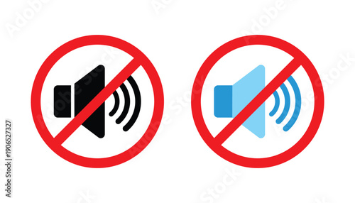 Silent mode set icon. Mute speaker icon set. Forbidden sign. Turn off the sound pictogram.