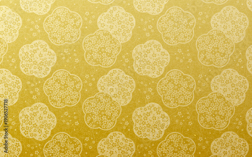 シームレスなゴールド和柄パターン。梅に入子小梅。