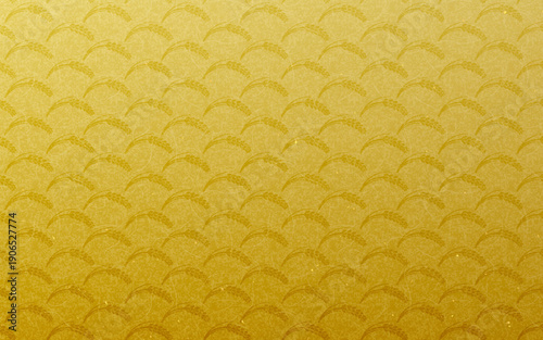 シームレスなゴールド和柄パターン。稲穂青海波パターン。