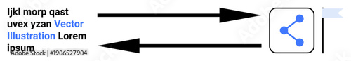 Social media, communication, sharing, networking, digital interaction, user interface. Arrows pointing to a network share icon. Social media and communication theme