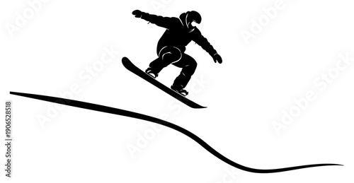 Snowboarder athlete jumping over mountain slope ridge in extreme winter sports silhouette vector