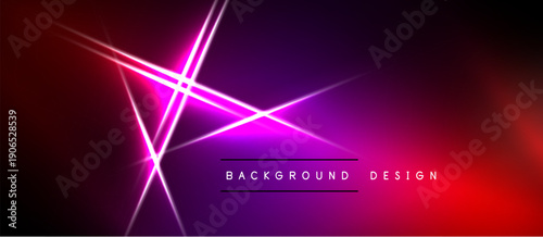 Dark background features vibrant neon lines intersecting. Gradient transitions from purple to red create dynamic visual effect. Text reads background design.