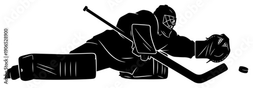Professional ice hockey goalie making a save during a match silhouette vector illustration