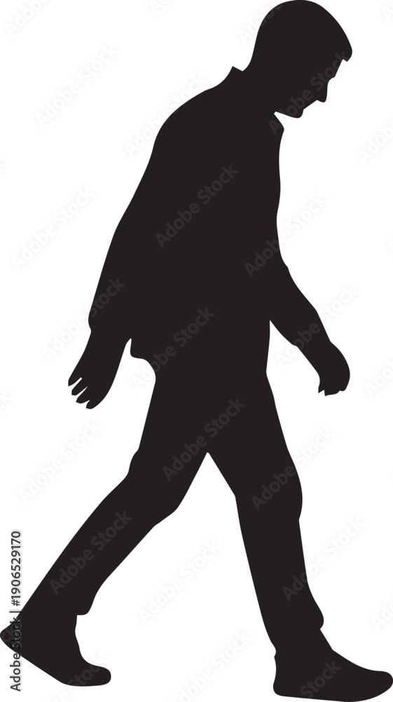 Naklejka premium Casual man walking silhouette vector illustration side profile line art graphic isolated on gray